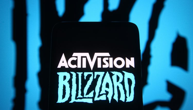 In this photo illustration, Activision Blizzard logo of a